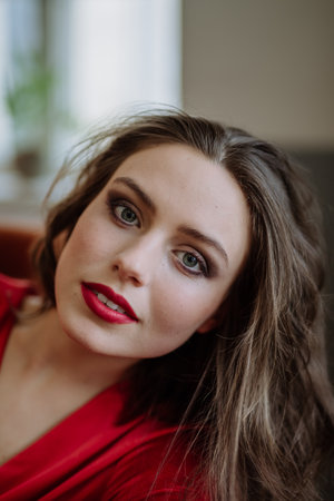 Portrait of young woman with evening make-up.