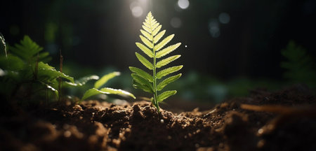 Close up of growing plant in the forest, created with Generative AI technology.の素材