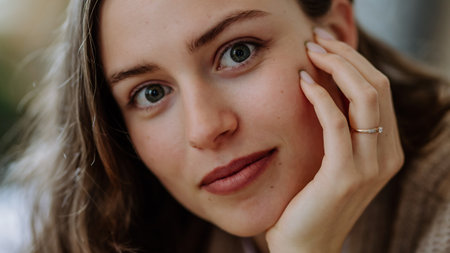 Portrait of young beautiful woman with natural make-up.の写真素材