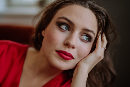 Portrait of young woman with evening make-up.の写真素材