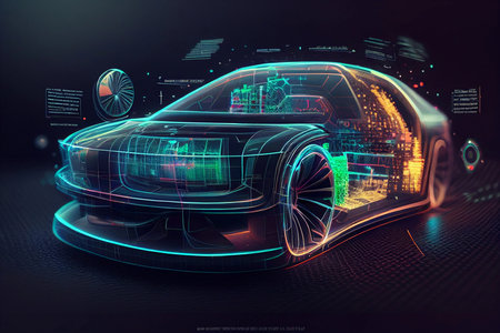 Illustration of sketched car, created with Generative AI technology.の素材