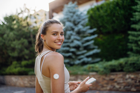 Beautiful diabetic woman preparing for outdoor workout in the city.