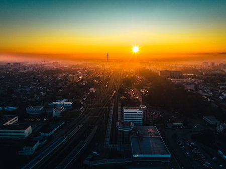 Aerial view of Bratislava city during beautiful sunset.の写真素材