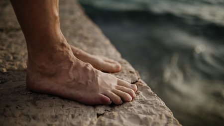 Close up of feets with visible, prominent veins. Presence of varicose veins.