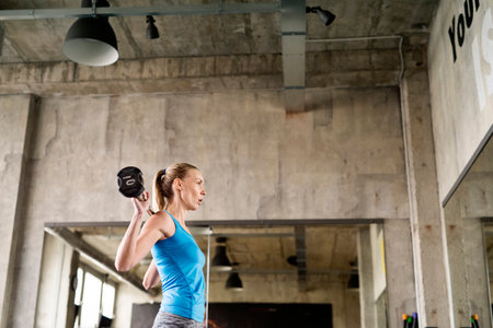 Woman lifting barbell off the ground. Routine workout for physical and mental health.