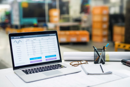 Laptop in industry with open software.の写真素材