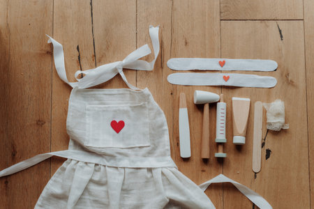 Imaginative play for children, playing hospital. Toys and equipment for little doctors.