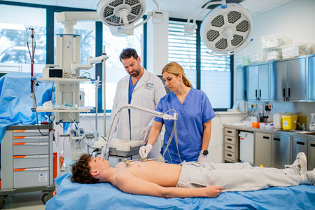 Preoperative EKG examination of teenage patient in hospital setting.