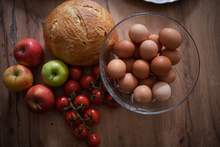 Fresh ingredients for homemade breakfastの写真素材