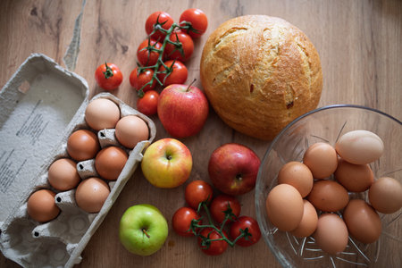 Fresh ingredients for homemade breakfastの写真素材