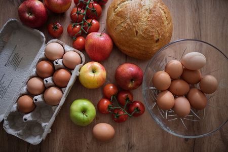 Fresh ingredients for homemade breakfastの写真素材