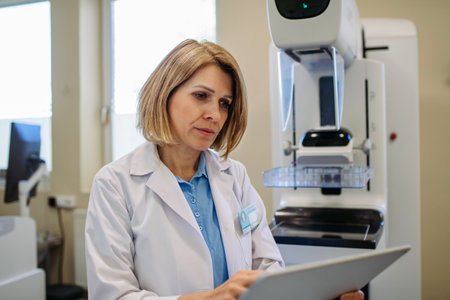 Female doctor preparing for breast screening examの写真素材