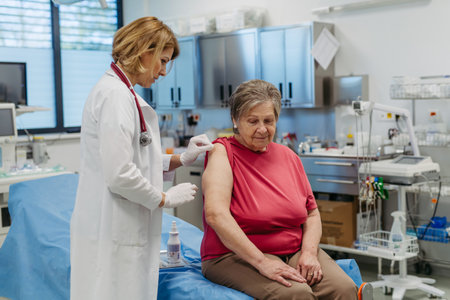 Elderly patient being vaccinated by doctor.の写真素材