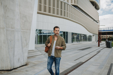 Portrait of confident middle-aged man standing outdoors.の写真素材