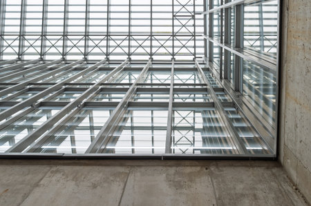 Modern office interior with unique architecture.の写真素材