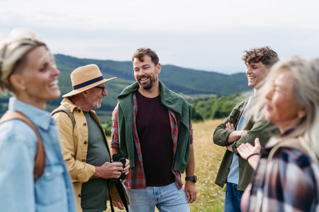 Multigenerational family on hiking trip in nature.の写真素材