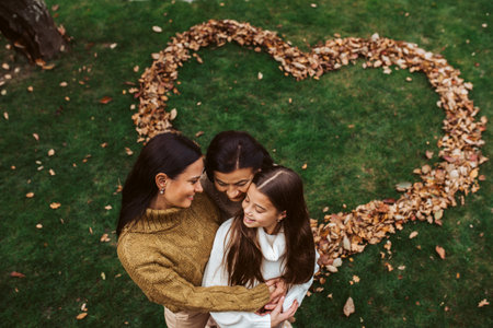 High angel view of multigenerational female family. Mature daughter, grandmother and granddaugter...