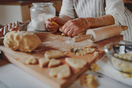 Senior womans hands preparing homemade cookies.の写真素材