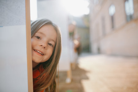 Portrait of young girl outdoors.の写真素材