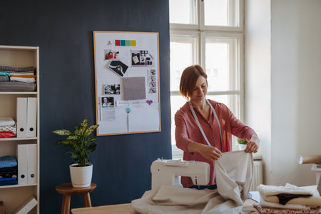 Female fashion designer starting her own small sewing business.