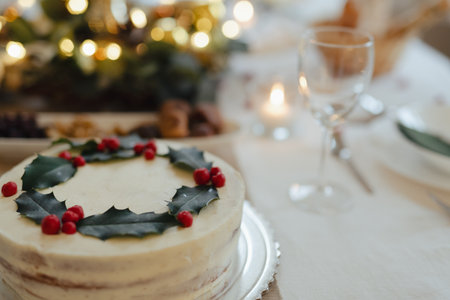 Christmas cake on christmas table.の写真素材