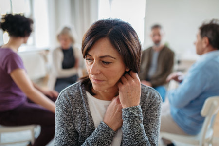 Portrait of woman during group therapy.