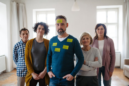 Participants labeling feelings during therapeutic workshop.の写真素材