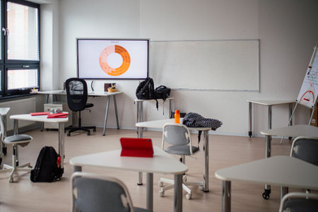 Empty modern high school classroom.の写真素材