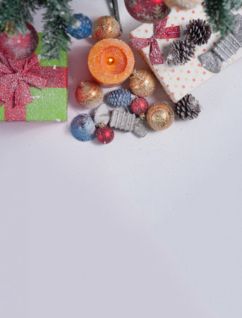 Christmas tree decorated with ornaments and giftsの写真素材