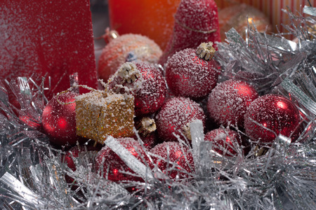 Christmas tree decorated with ornaments and giftsの写真素材