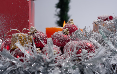 Christmas tree decorated with ornaments and giftsの写真素材