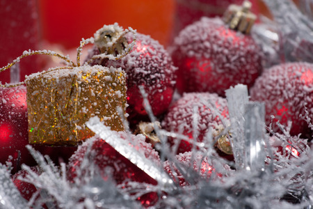 Christmas tree decorated with ornaments and giftsの写真素材