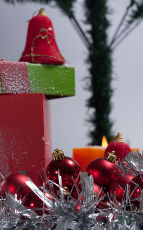 Christmas tree decorated with ornaments and giftsの写真素材
