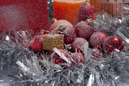 Christmas tree decorated with ornaments and giftsの写真素材