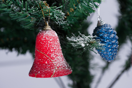 Christmas tree decorated with ornaments and giftsの写真素材