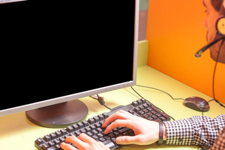 Handsome young call center agent at workの写真素材