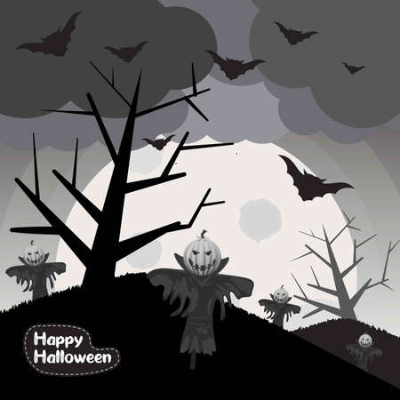 Happy halloween background template in the darkness with pumpkin  and moon Vectorのイラスト素材