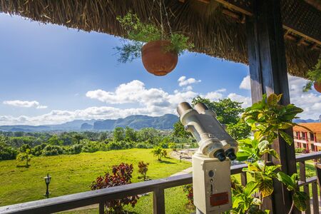 Vinales, Cuba - March 26 2019: Coin operated binoculars on the viewing platform in Vinales, UNESCO, Pinar del Rio Province, Cuba, West Indies, Caribbeanのeditorial素材