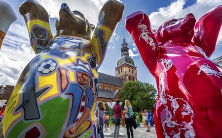 Dome Cathedral square, United Buddy Bears, The Art of Tolerance, Riga, Latvia, Baltic States, Europe