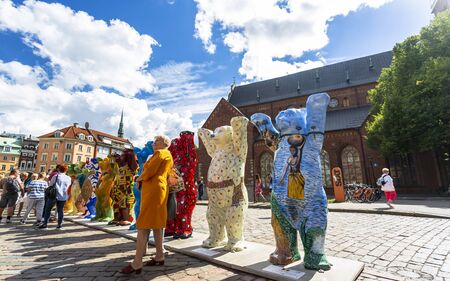 Dome Cathedral square, United Buddy Bears, The Art of Tolerance, Riga, Latvia, Baltic States, Europeのeditorial素材