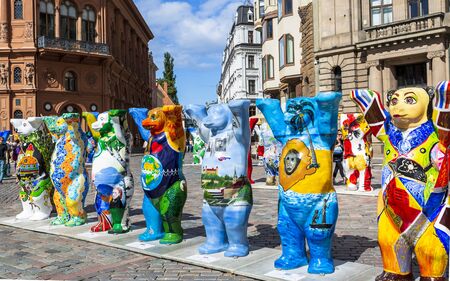 Dome Cathedral square, United Buddy Bears, The Art of Tolerance, Riga, Latvia, Baltic States, Europeのeditorial素材