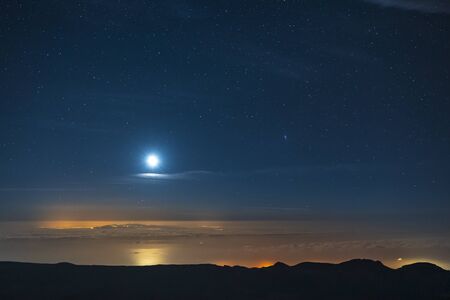 Night sky and the milky way galaxy seen from Mount Teide national park in Tenerife, Spain, Europeの写真素材