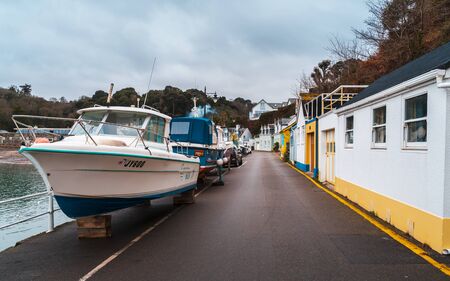 Jersey, Channel Islands - December 31 2018: Boats at Rozel harbour, Jersey, Channel Islands, United Kingdom Europeのeditorial素材
