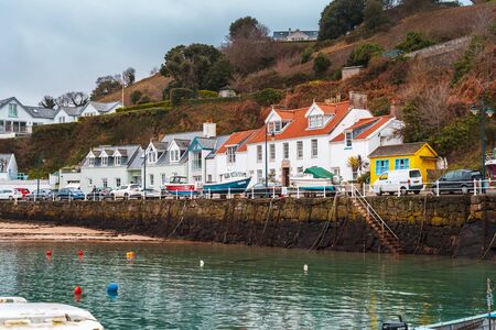 Jersey, Channel Islands - December 31 2018: Boats at Rozel harbour, Jersey, Channel Islands, United Kingdom Europeのeditorial素材