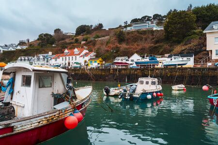 Jersey, Channel Islands - December 31 2018: Boats at Rozel harbour, Jersey, Channel Islands, United Kingdom Europeのeditorial素材