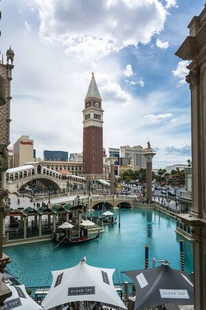 Las Vegas, USA - May 22 2018: View of canal from The Venetian Hotel and Casino, The Strip, Las Vegas Boulevard, Las Vegas, Nevada, USA, North Americaのeditorial素材