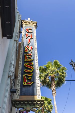 Hollywood, USA - May 28 2018: Chinese theatre sign on Hollywood Boulevard, Hollywood, Los Angeles, California, United States of America, North Americaのeditorial素材