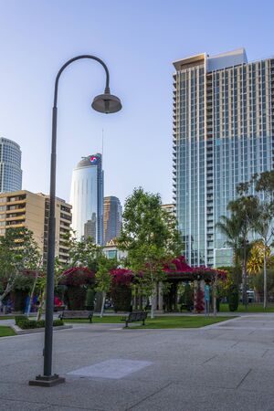Los Angeles, USA - May 28 2018: Grand Hope Park, Downtown financial district of Los Angeles city, California, United States of America, North Americavのeditorial素材