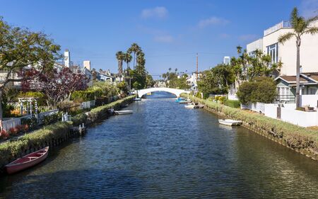 Venice Canals, Venice Beach, Los Angeles, California, United States of America, North Americaの写真素材