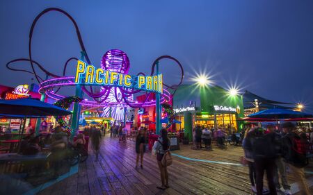 Santa Monica, USA - May 28 2018: Santa Monica Pier, Pacific Park, Beach, Santa Monica, Los Angeles, California, United States of America, North Americaのeditorial素材